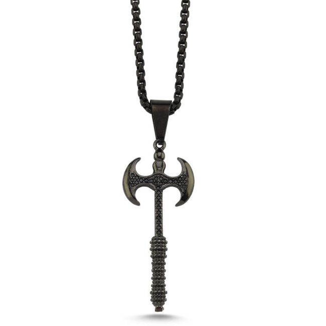 Black Battle Axe Steel Men's Necklace - 1