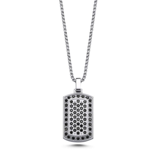 Black Stone Soldier Tag Steel Men's Necklace - CNG Jewels