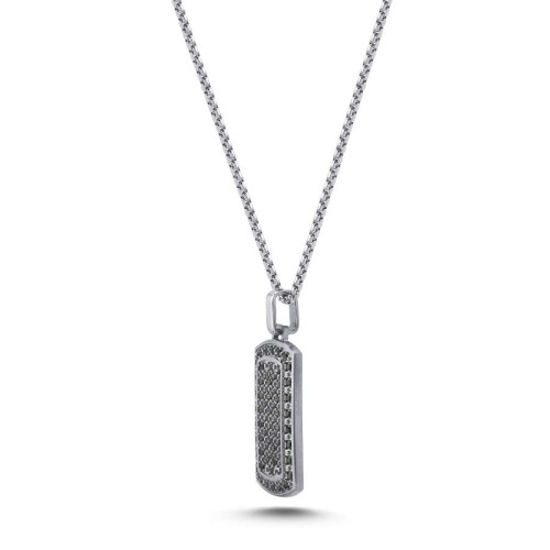 Black Stone Soldier Tag Steel Men's Necklace - CNG Jewels (1)