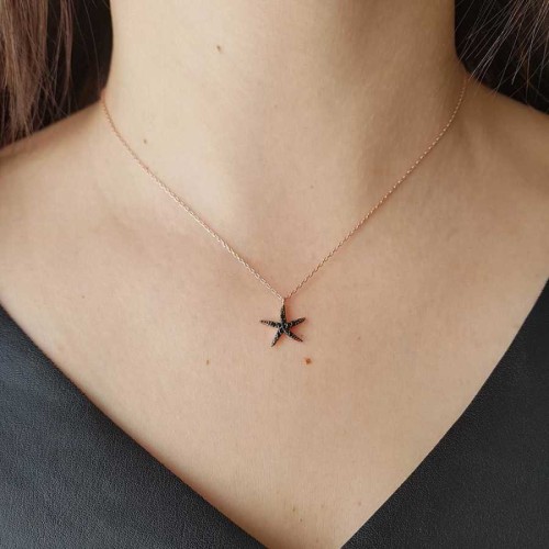 Black Stone Starfish Silver Women's Necklace - CNG Jewels (1)