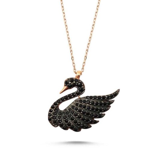 Black Stone Swan Model Silver Women's Necklace - CNG Jewels