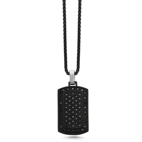 Black Plate Steel Men's Necklace with Black Stones - CNG Jewels