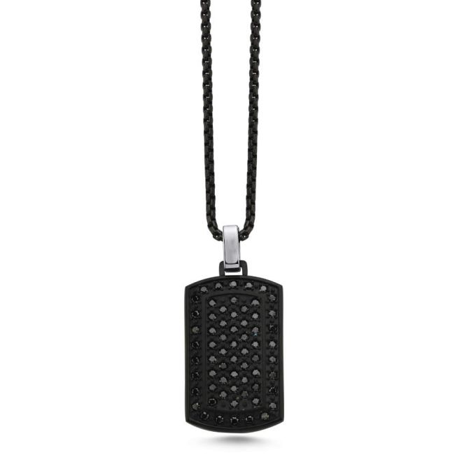 Black Plate Steel Men's Necklace with Black Stones - 1