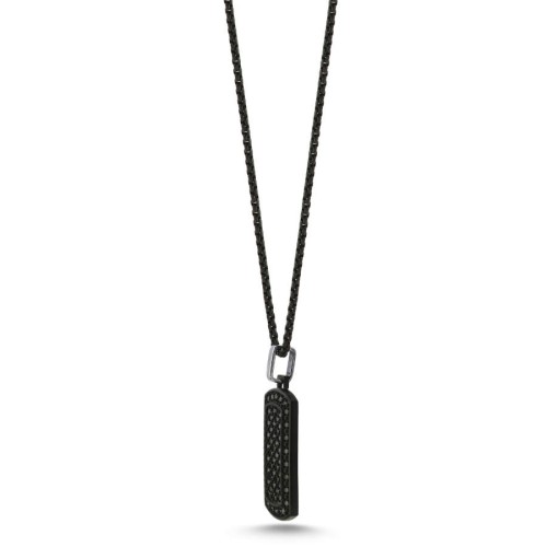Black Plate Steel Men's Necklace with Black Stones - CNG Jewels (1)