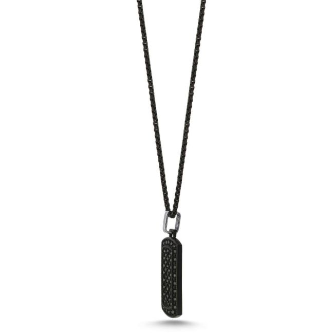 Black Plate Steel Men's Necklace with Black Stones - 2