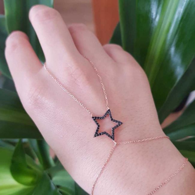 Black Stone Star Silver Shahmaran Bracelet - 1