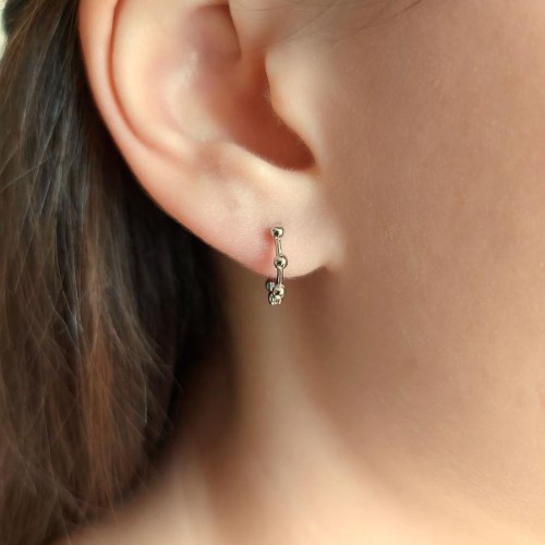 Small Ball Silver Hoop Earrings - Thumbnail