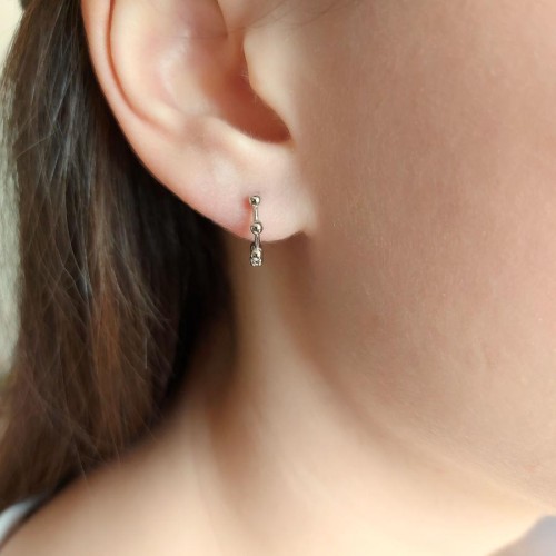 Small Ball Silver Hoop Earrings - Thumbnail