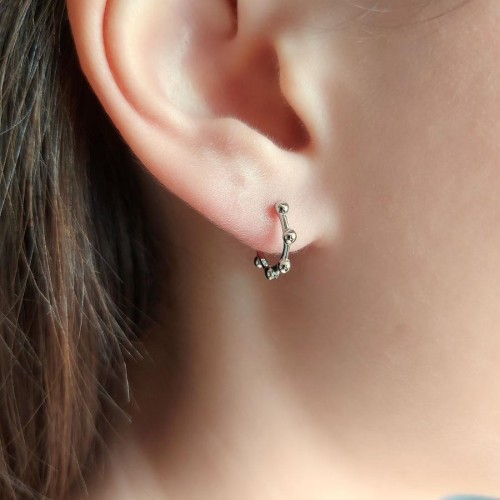 Small Ball Silver Hoop Earrings - Thumbnail