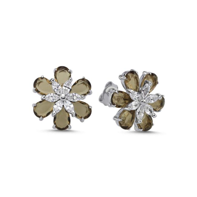 Smoky Daisy Women's Silver Earrings - 1