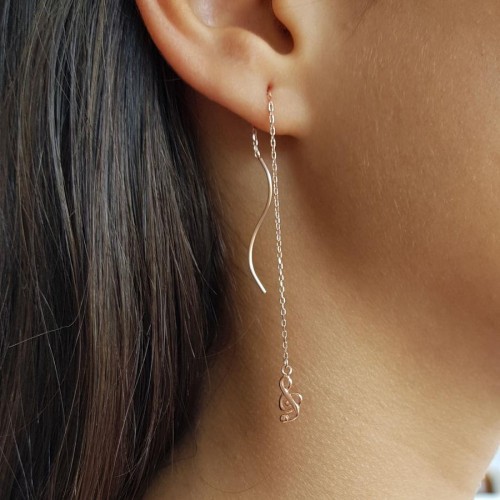 Left Key Chain Rose Silver Women's Earrings - CNG Jewels