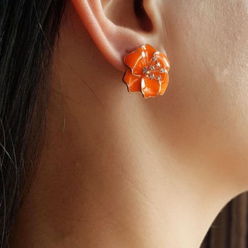  Special Design Neon Orange Violet Earrings - Thumbnail