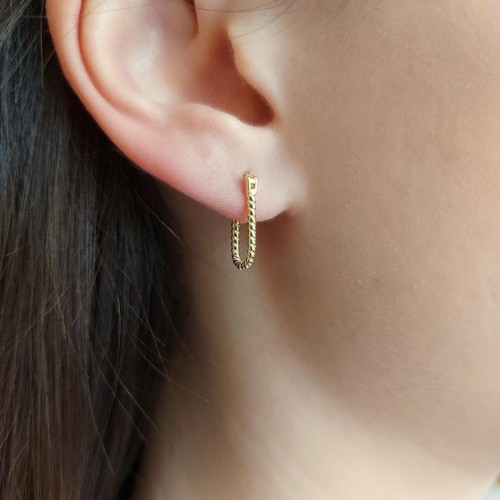 Rectangular Twist Hoop Gold Silver Women's Earrings - 1
