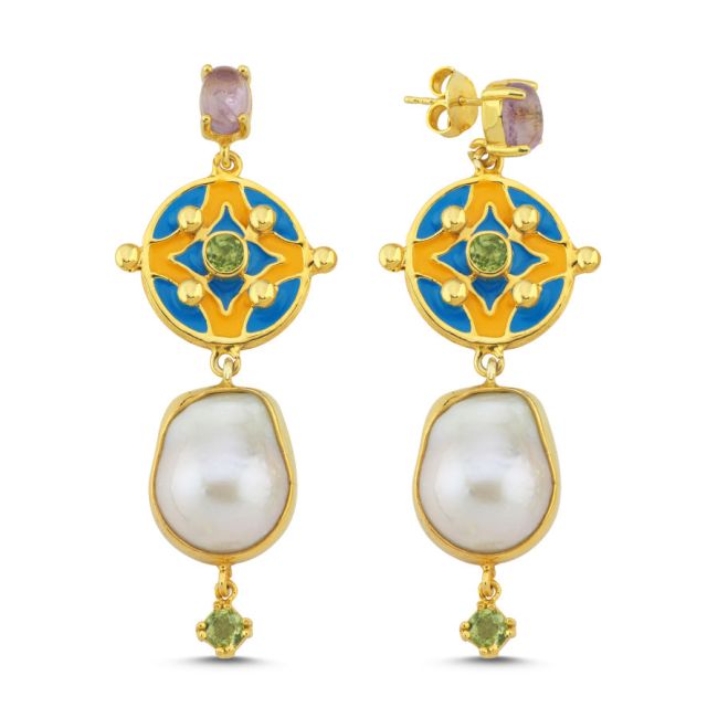 Stella Baroque Pearl Design Women's Silver Earrings - 1