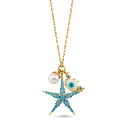 Stella Marina Starfish Blu Silver Women's Necklace - 1