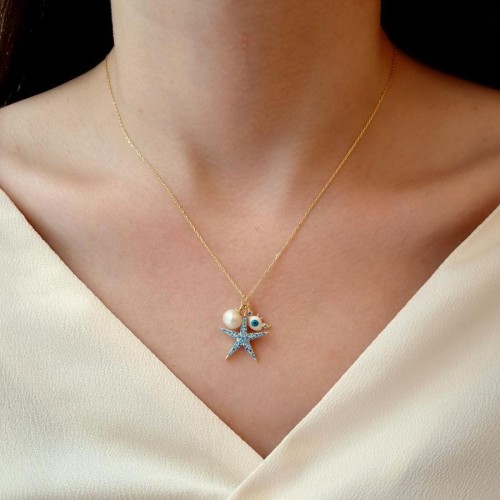 Stella Marina Starfish Blu Silver Women's Necklace - 3