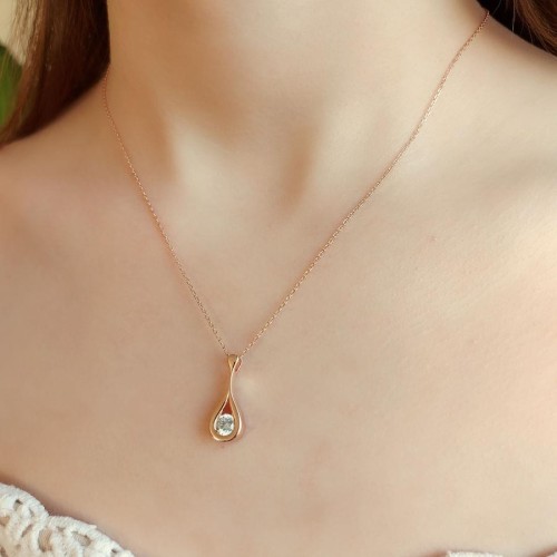 Water Drop Figured Solitaire Rose Silver Women's Necklace - CNG Jewels (1)