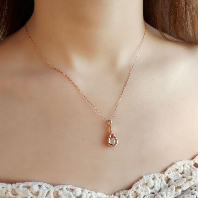Su Damlası Tektaş Rose Gümüş Kolye - 1