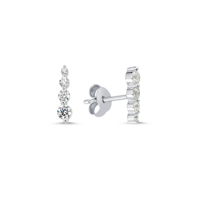 Minimal Women's Silver Earrings with Stud and Stone Pins - 1