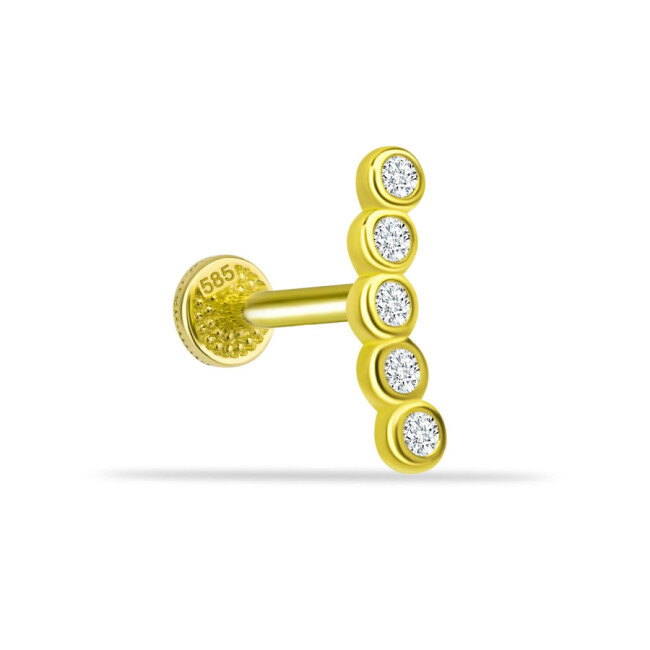 Süzme Taşlı Altın Tragus Piercing - 1