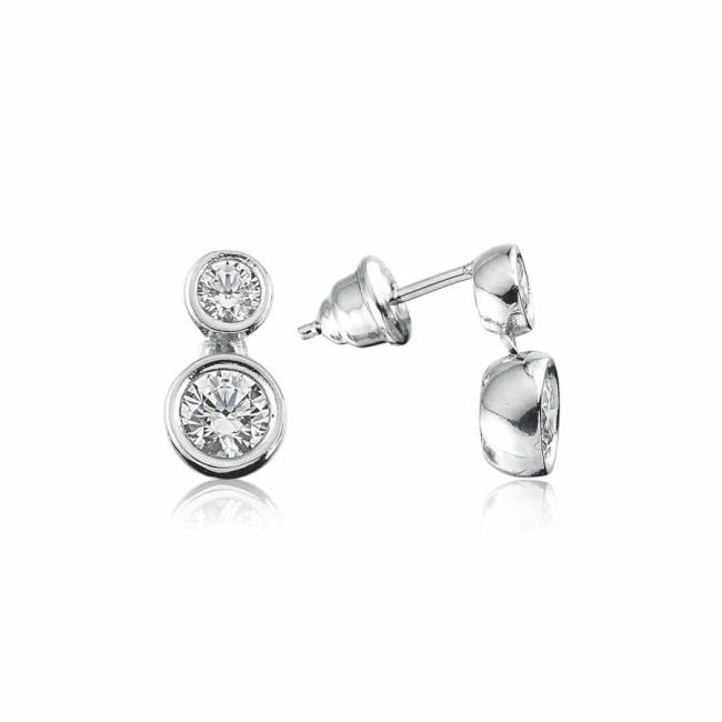 Swarovski Diamond Model Two-Stone Silver Earrings - 1