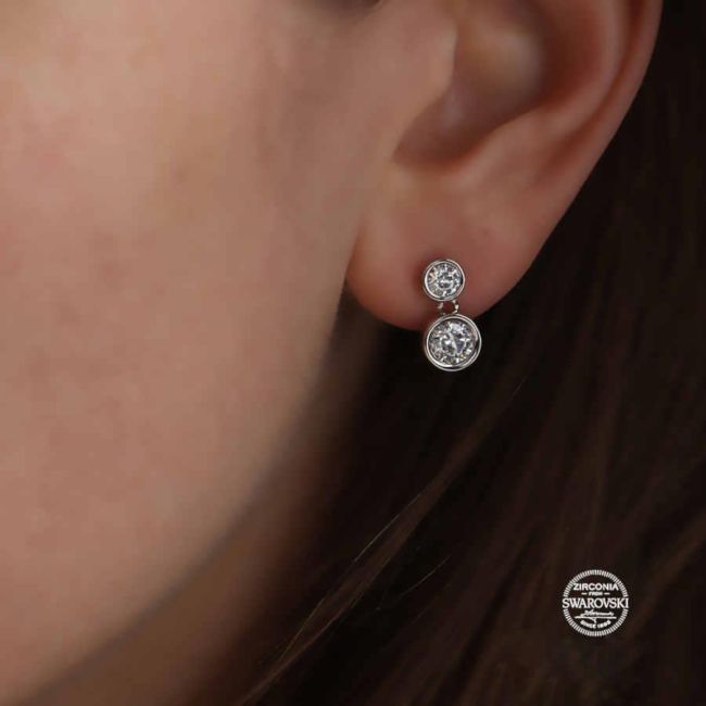 Swarovski Diamond Model Two-Stone Silver Earrings - 2