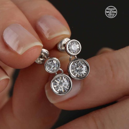 Swarovski Diamond Model Two-Stone Silver Earrings - 3