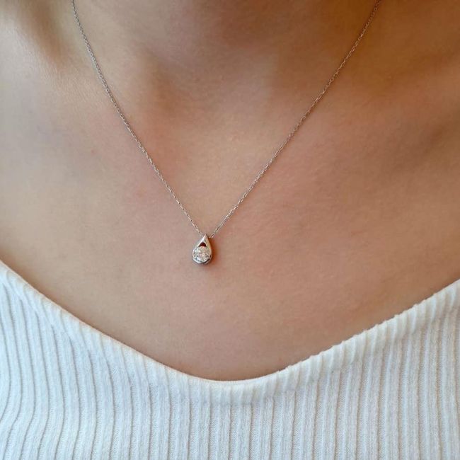 Swarovski Water Drop Single Stone Silver Women's Necklace - 2