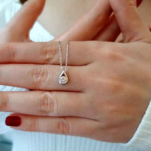 Swarovski Su Damlası Tek Taş Gümüş Kadın Kolye - 1