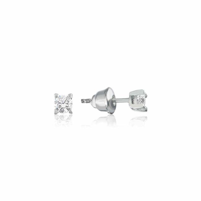 Swarovski Taşlı Dört Tırnak Küçük Tektaş Gümüş Küpe - 1