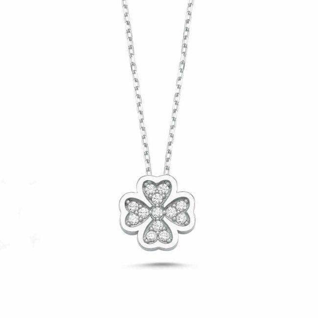 Swarovski Taşlı Dört Yaprak Yonca Gümüş Kadın Kolye - 1