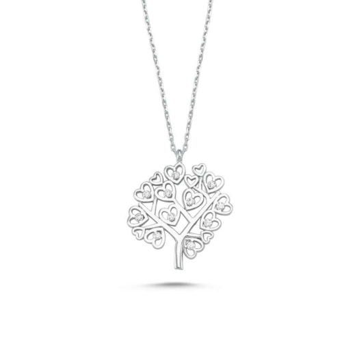 Swarovski Taşlı Hayat Ağacı Gümüş Kadın Kolye - 1