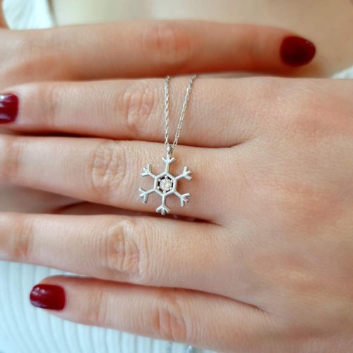 Swarovski Stone Snowflake Silver Women's Necklace - 1