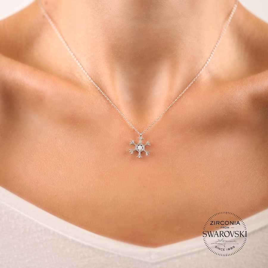 Swarovski Stone Snowflake Silver Women's Necklace - CNG Jewels (1)