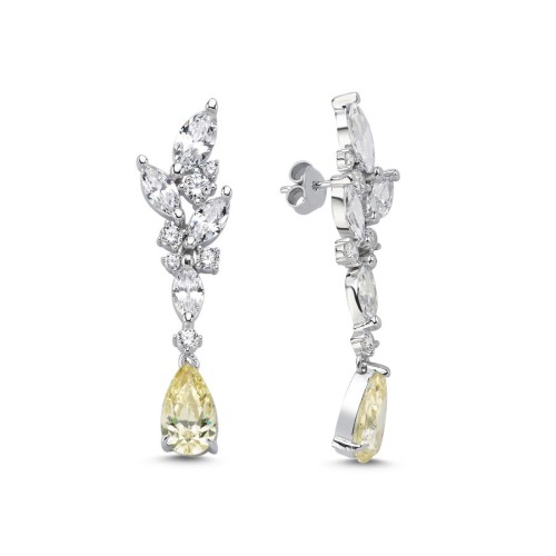 Syren Yellow Drop Dangle Women's Silver Earrings 