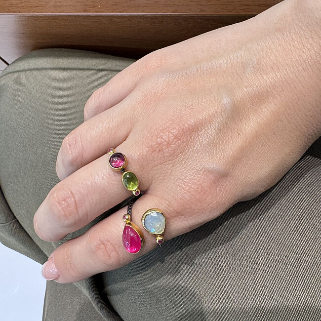 Tasarım Granat Peridot Kadın Gümüş Yüzük - 2