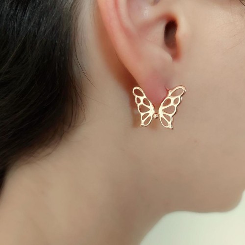 Tasarım Kelebek Rose Gümüş Halka Küpe - CNG Jewels