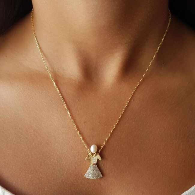 Designed Girl's Real Pearl Women's Silver Necklace - 1