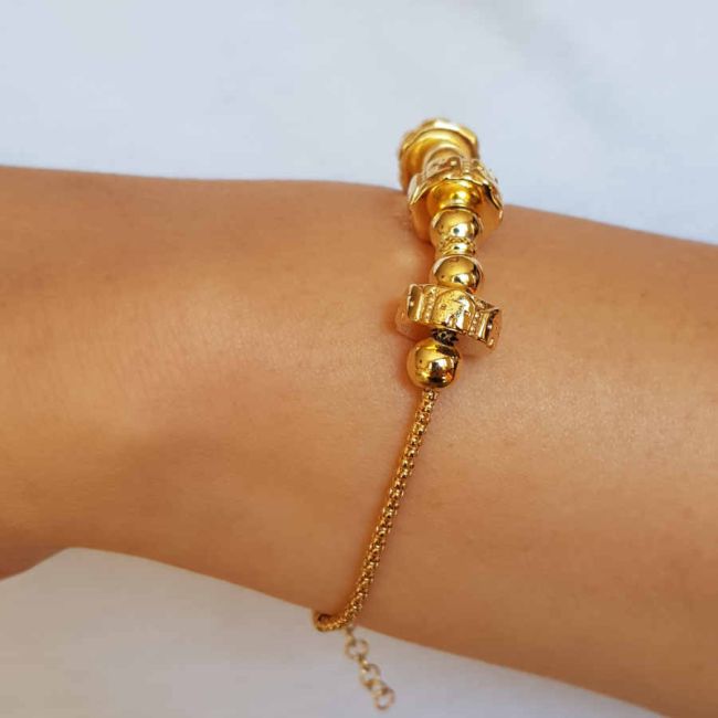 Silver Women's Bracelet with a Cylinder and Ball in the Middle - 2