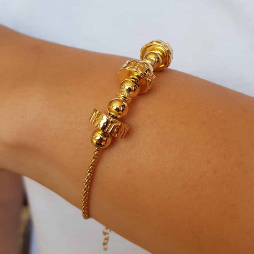 Tasarım Küre Silindir Gold Kadın Gümüş Bileklik 