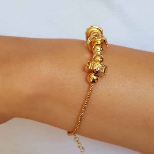 Tasarım Küre Silindir Gold Kadın Gümüş Bileklik - 2
