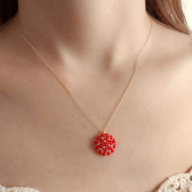 Design Multi Coral Silver Women's Necklace - 2