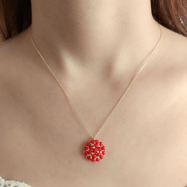 Design Multi Coral Silver Women's Necklace - 1