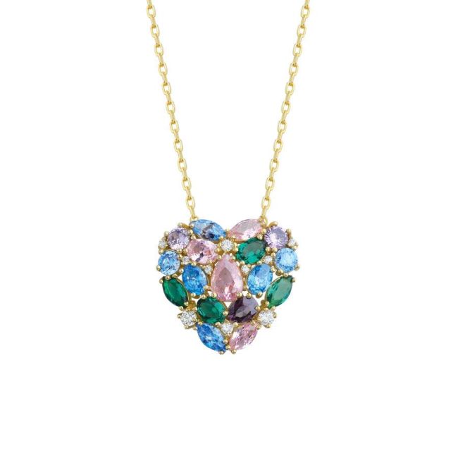 Design Colored Heart Silver Women's Necklace