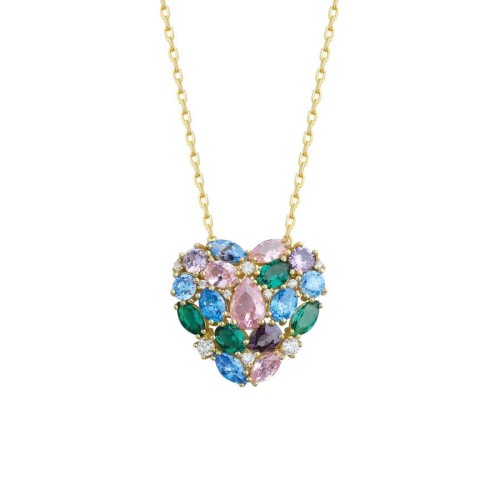 Design Colorful Heart Silver Women's Necklace - CNG Jewels
