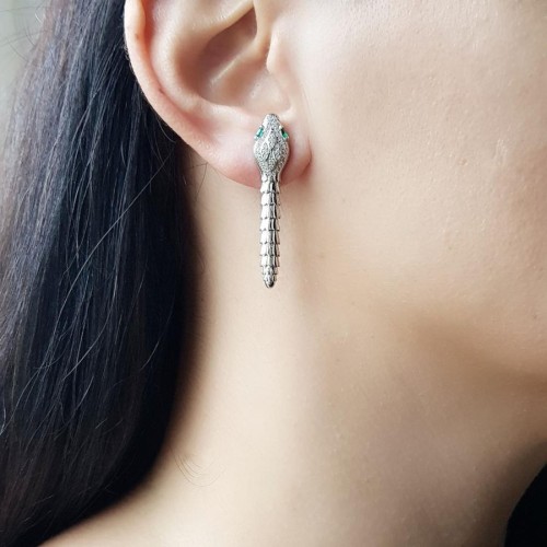 Snakeskin Textured Design Women's Silver Earrings - CNG Jewels