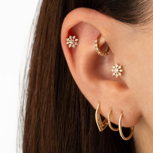 Taşlı Çiçek Altın Helix Piercing - Thumbnail