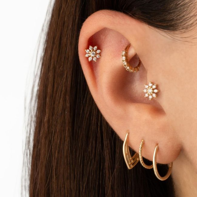 Stone Flower Gold Helix Piercing - 2