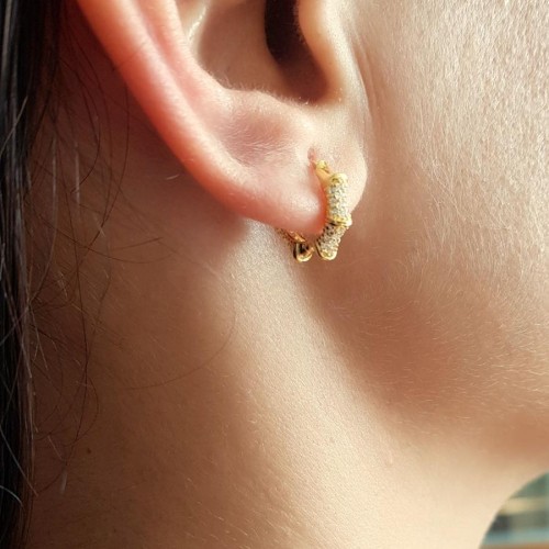Stone Stud Hoop Gold Silver Women's Earrings - 1