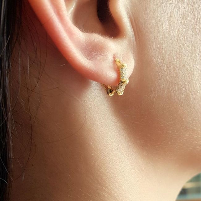 Stone Stud Hoop Gold Silver Women's Earrings - 1